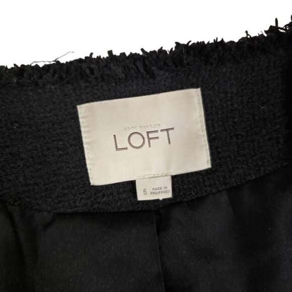 Ann Taylor LOFT Tweed Soft Fringe Detail Trim Black Draped Blazer Women's 6 - Picture 4 of 6